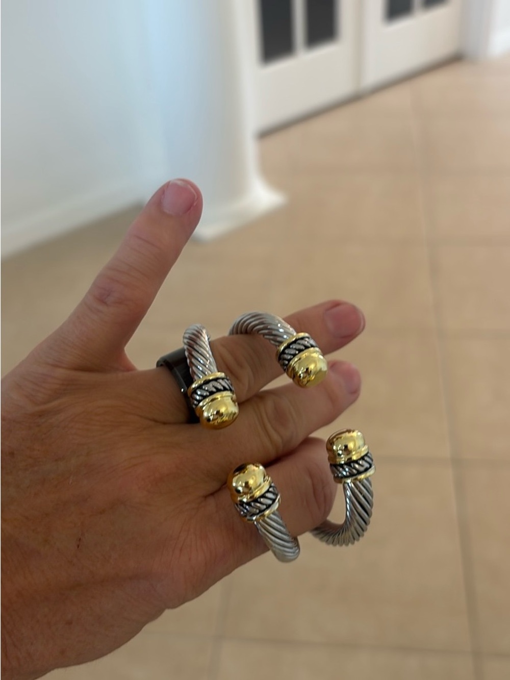 Gold and Silver Open Twist Cable Ring — Women's Fashion Ring